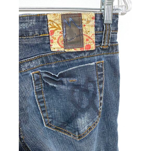Marlow Jeans Distressed M Logo Back Pockets Stretch Blue Denim Womens 28 - Picture 6 of 9